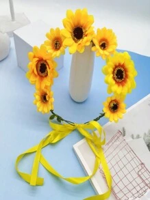 1pc Women's Sunflower Wreath Flower Crown Hairband, Perfect For Bohemian Style Beach Photoshoots Boho