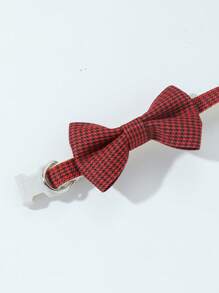 1pc Red Checkered Bow Knot Pet Collar With Buckle For Both Cats And Dogs - Red - View 3