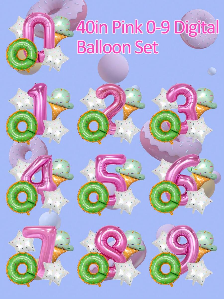 5入組粉色數字形鋁箔氣球,甜蜜主題週年慶,商店慶祝裝飾,兒童生日派對背景裝飾 - 彩色 - 查看 1