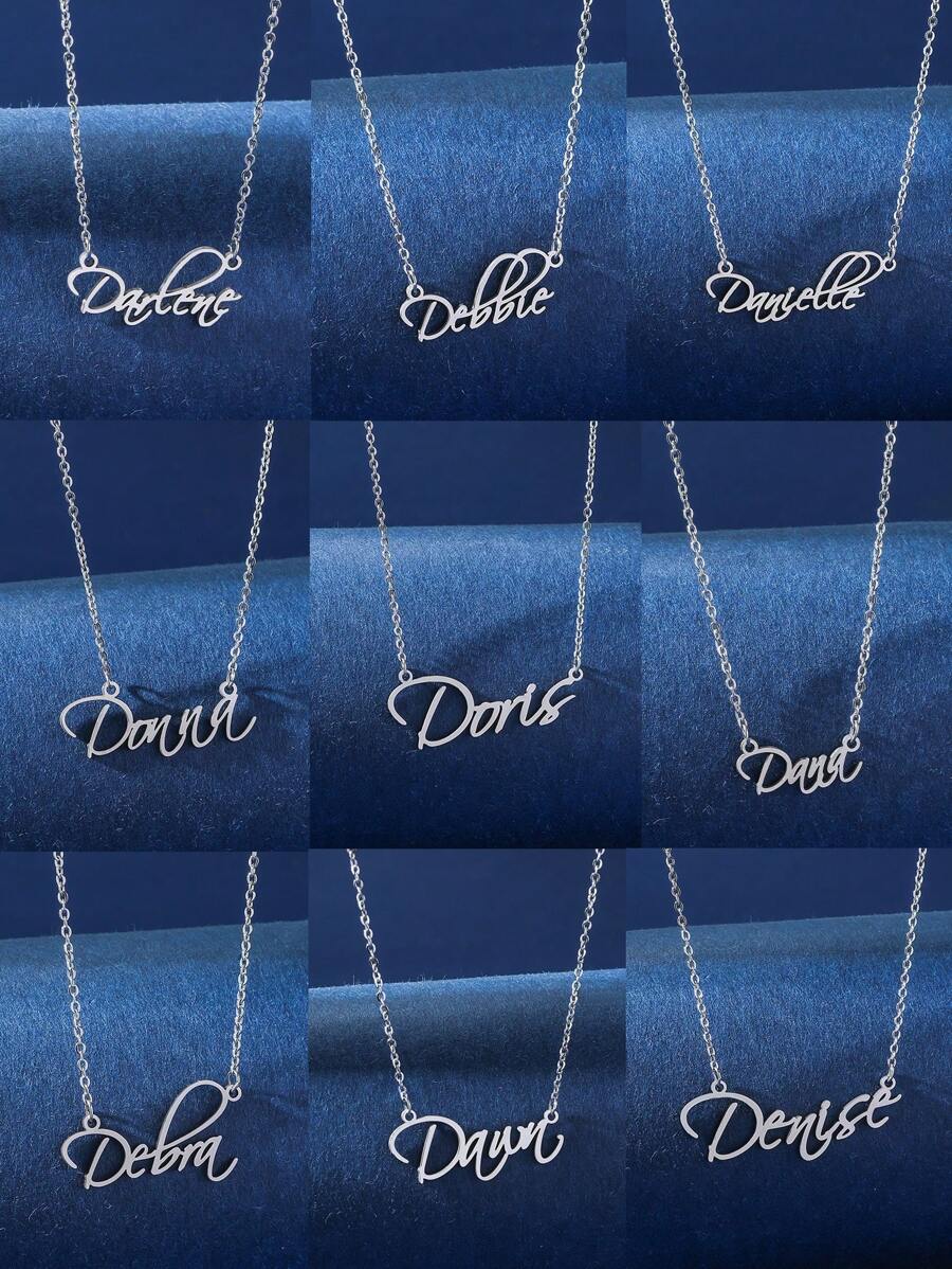 1個定制不鏽鋼女孩名字掛墜項鍊（僅支持英文字母項鍊） - 銀色 - 查看 1