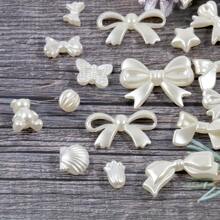 50入組ABS假珍珠亞克力貝殼心形花形蝴蝶形DIY鬆散間隔珠子，用於首飾製作DIY手鍊項鍊髮夾配件 - 白色 - 查看 3