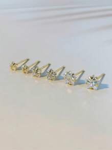 CHOSHILAR 6pcs Brass Gold-Plated Star Shaped Cubic Zirconia Stud Earrings