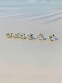 CHOSHILAR 6pcs Brass Gold-Plated Star Shaped Cubic Zirconia Stud Earrings