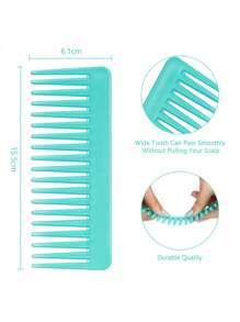 2 件裝女式青粉色方形大齒美髮梳適合捲髮乾濕髮無柄順髮梳定型洗髮梳 - 彩色 - 查看 3