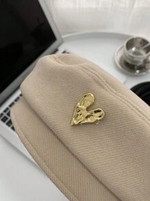 1頂多季節適用女式貝雷帽,新款防曬防風愛心標高端韓風復古畫家帽,適合冬季戶外旅行和休閒穿著,顯臉小 - 米色 - 查看 1