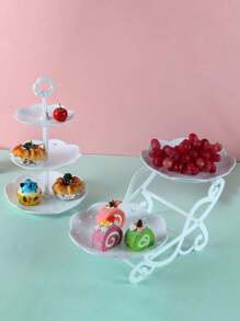 Party Anny Long 1pc Dessert Stand For Cupcake & Fruit With Bicycle Flower Pattern, 2 Tier European Style White Display Tray For Birthday Party & Cake Decoration - White - View 2