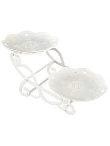 Party Anny Long 1pc Dessert Stand For Cupcake & Fruit With Bicycle Flower Pattern, 2 Tier European Style White Display Tray For Birthday Party & Cake Decoration - White - View 4