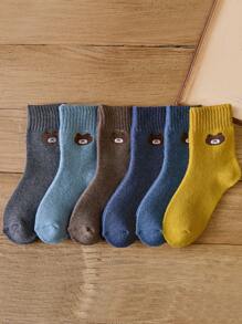 5 pares de calcetines tipo tripulación para niños de colores aleatorios, calcetines térmicos para niños pequeños con diseños de unicolor y oso de dibujos animados, adecuados para uso diario, lindos y de moda, aptos para primavera/otoño e invierno - Multicolor - Ver 2