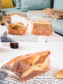 25入組大容量透明自封麵包吐司袋，印有人工籃子印花，輕便自黏面包烘焙包裝袋，適用於包裝餅乾、麵包、禮品、土司、糖果婚禮派對禮品袋 - 無色 - 查看 3