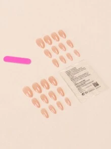 Consigue un estilo elevado instantáneamente con 24 uñas postizas de forma de lágrima de tamaño mediano y largo en color nude, estilo europeo, con 1 pegamento de gel y 1 lima de uñas para fiestas, bailes y uso diario - Multicolor - Ver 4