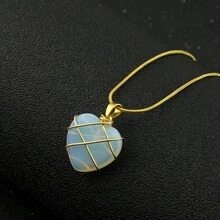 1個優雅的鋅合金心形裝飾鎖骨項鍊,適合女性節日穿著 - 藍色 - 查看 1