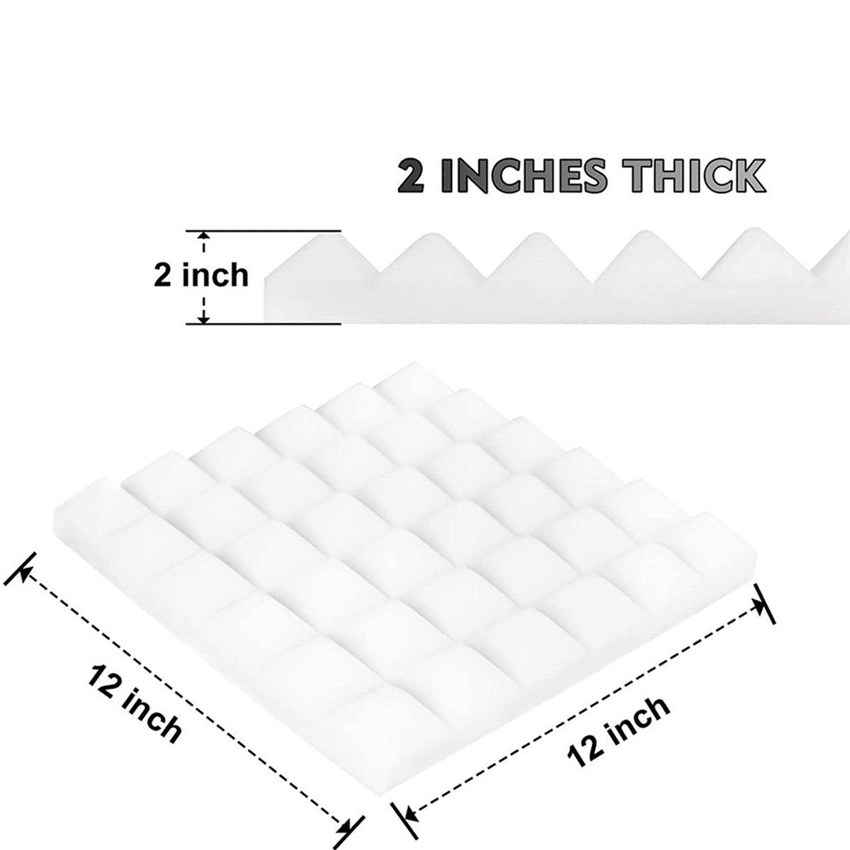 12 Pack Pyramid Sound Proof Foam Panels, 2" X 12" X 12" High Density