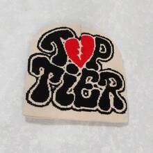 1只通用暖織針織帽,印花圖案和字母設計,春季派對禮物 - 米色 - 查看 5