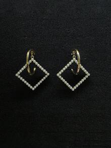 1pair Women'S Alloy C Design Earrings, Inlaid With Multicolor Rhinestone & Pearl Dangle, Suitable For Daily Wearing - Yellow Gold - View 10