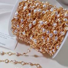 100厘米diy珠寶假珍珠鏈6毫米鑲邊鑽石鏈純銅高保色假珍珠項鍊手鍊頭巾材料 - 金色 - 查看 6