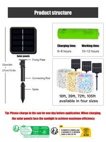105ft/300 LED Solar Powered Outdoor String Lights, 8 Lighting Modes, Outdoor IP67 Waterproof, 3 Color Options, Ideal For Xmas Tree Decorations, Holidays, Christmas, New Year, Outdoor Camping, Municipal Road Decoration