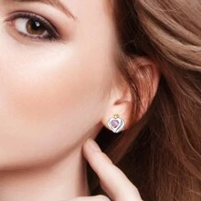 1個925純銀流紋岩&,粉色水晶皇冠心形設計耳環,低過敏性,非常適合在生日和節日等特殊場合悄悄地送給朋友和愛人 - 杏色 - 查看 4