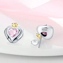 1個925純銀流紋岩&,粉色水晶皇冠心形設計耳環,低過敏性,非常適合在生日和節日等特殊場合悄悄地送給朋友和愛人 - 杏色 - 查看 1