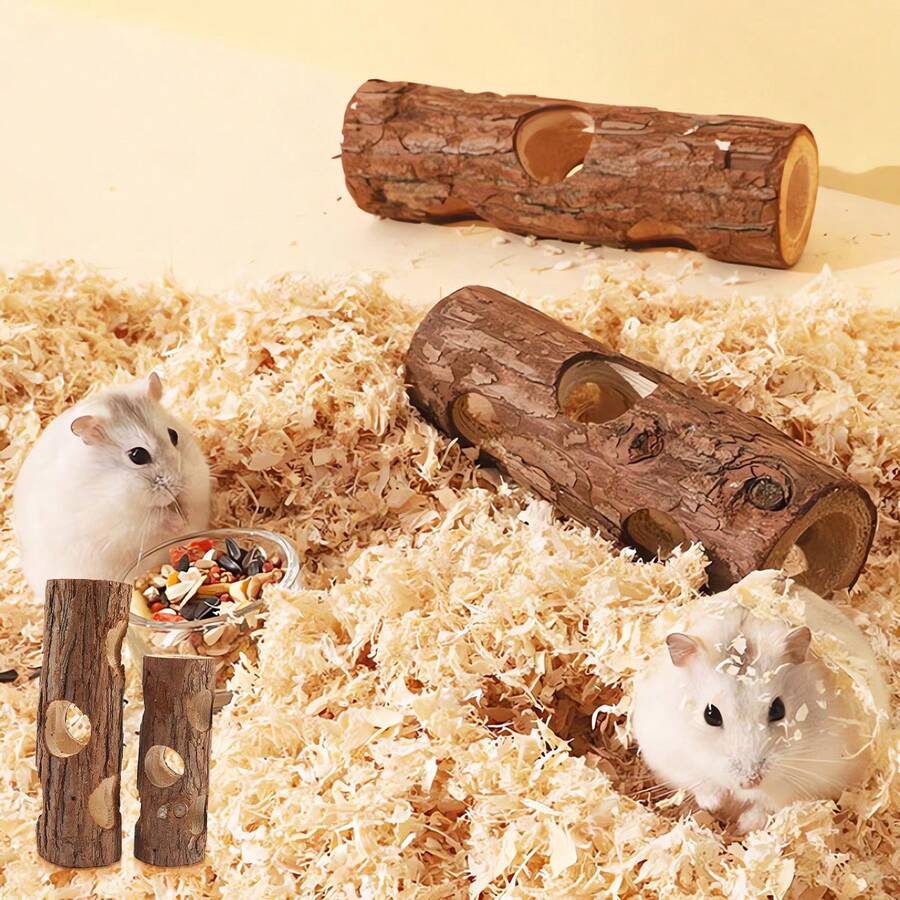 1pc Wooden Tube Tunnel Pet Hamster Rabbit Chew Toy - Multicolor - View 1