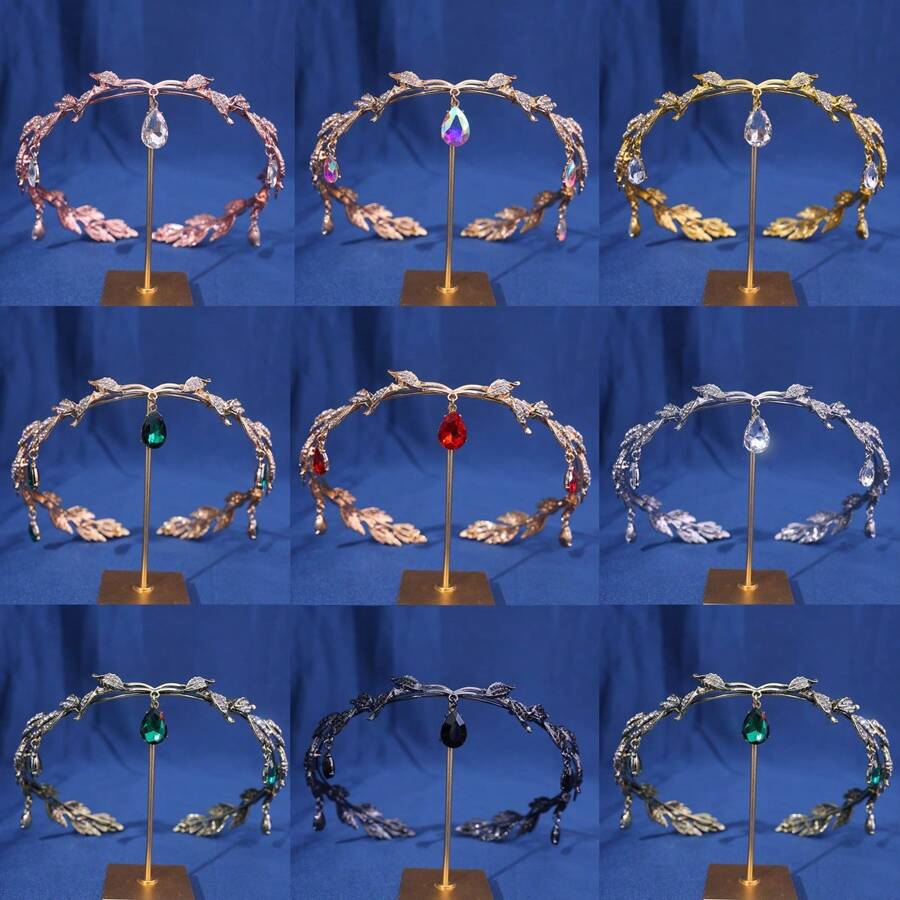 1 Miếng Của phụ nữ Vàng Tấn Hình giọt nước Pha lê Và Hợp kim Vương miện Dây buộc tóc , Thích hợp Cho đám cưới , Tối Các bữa tiệc , Và Sử dụng hàng ngày - Vàng - Xem 1