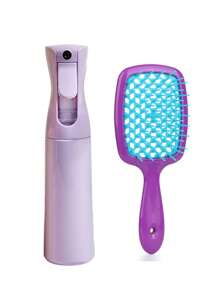 2 件裝高壓 300 毫升連續細霧噴霧瓶,帶按摩網格和鏤空設計髮梳,適合濕/乾髮型設計和美髮沙龍/家庭使用,男女通用 - 彩色 - 查看 1