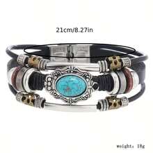 Vintage & Personalized Multi-Layer Men's Clasp Fashion Bracelet, Cross Border Beaded Leather Turquoise Bracelet - Multicolor - View 4