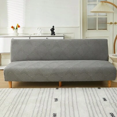1pc Thickened Plush Jacquard Armless Sofa Bed Cover, Foldable Sofa Bed Slipcover, RV Seat Cover, Elastic Full Coverage Polyester Fiber Armless Sofa Protector, Removable & Washable, Suitable For All Seasons
