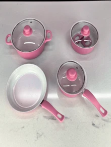 Juego de ollas y sartenes antiadherentes, utensilios de cocina, sartén, regalos para amigos y familiares, 13 PIEZAS - Rosa - Ver 2