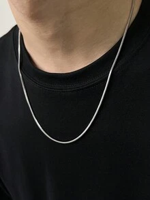 1條男性時尚簡約銀鏈項鍊,適合作為情人節男友禮物、父親兄弟生日和節日禮物 - 銀色 - 查看 1