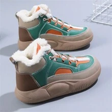Ins韩版2023冬季新款保暖内衬女鞋保暖雪地靴厚底运动鞋跑步鞋厚底厚底学生高帮鞋 - 綠色 - 查看 2