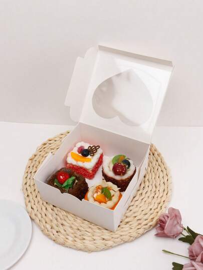 10pcs Paper Gift Box With Clear Window, Suitable For Cookies, Cakes, Pies, Chocolates, Strawberry Cakes, Weddings, Birthdays, Party Favor Wrap Box