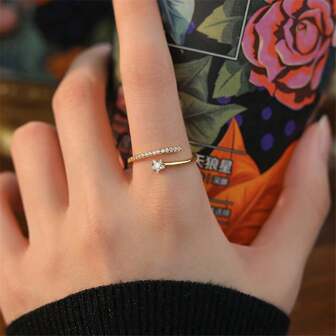 1pc 925 Sterling Silver & Cz Star Shaped Minimalist Ring Suitable For Women's Daily Wear