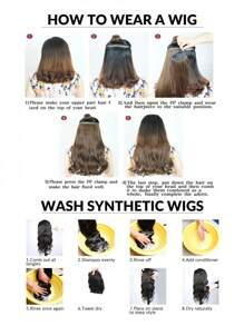 16英寸半頭假髮鎖骨黑色長直髮扣女性長髮自然隱形一片式髮片 - 黑色 - 查看 8