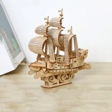 3d成人木質拼圖,復古木製船模套件,最佳禮物主意-帆船 - 彩色 - 查看 1