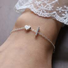 1個時尚銀色a-z字母心形手鍊,送給女性女孩的禮物 - 銀色 - 查看 21