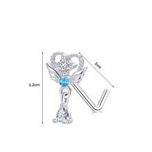 1pc Silver Nose Stud/Nose Ring With Heart & Blue Rhinestone Pendant & Stainless Steel L Shape Stem, Suitable For Women's Daily Wear - Blue Zirconium - View 3