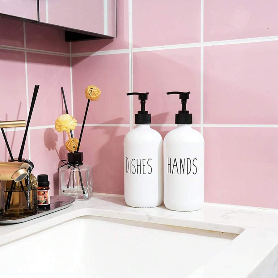 LAOPAO 1pc 500ml Black And White Glass Bottle Empty Dispenser Bottle For Hand Soap And Shower Gel, Press Type - WHITE DISHES - View 1