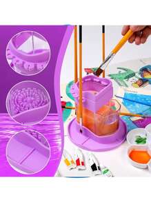 畫筆清洗器，畫筆收納盒，刷子清潔劑，矽膠壓克力油漆刷組織袋，水彩藝術清潔系統，(馬克杯，紫色) - 彩色 - 查看 4