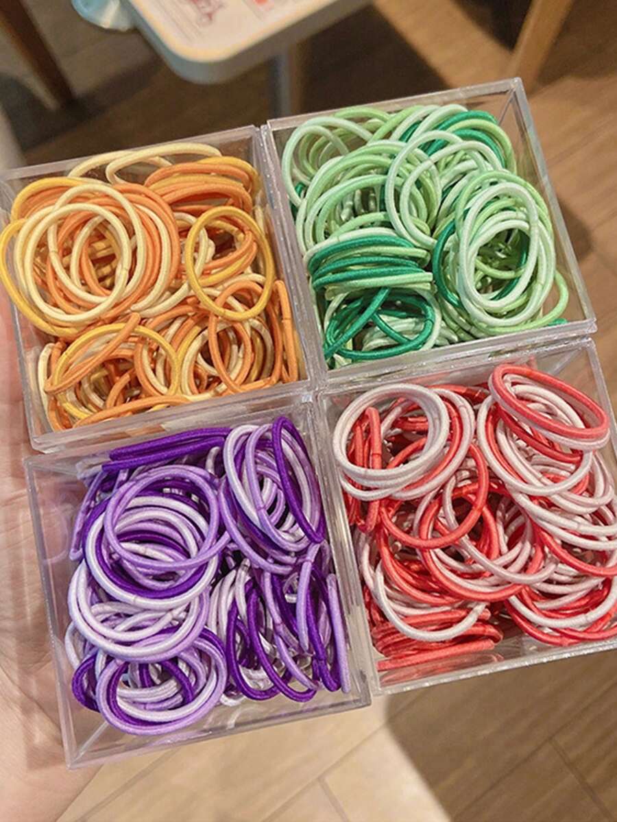 100入/盒兒童彈性頭髮紮,馬卡龍形狀頭飾,糖果色彩,女孩飾品 - 紅色 - 查看 1