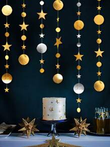 1條裝飾派對金色和銀色圓形和星形掛飾 - 金色 - 查看 2