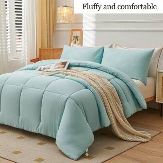 2/3 Piece Large Square Solid Color Comforter Set (Comforter*1+Pillowcase*1/2), Soft And Comfortable, Thickened And Warm, Suitable For Student Dormitories, Hotels, Bedrooms, Bedding Can Be Used In All Seasons (Including Comforter Core) ( Pillow Insert Not Included)
