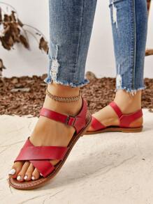 Novas sandálias rasteiras de verão combinando com vestido, chinelos casuais estilo fada com design minimalista, sandálias rasteiras abertas com tira cruzada, sandálias de praia leves e confortáveis, sandálias da moda em cores sólidas - Borgonha - Ver 4