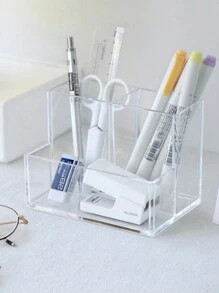 1 Hộp Đựng Bút Trong Suốt, Đơn Giản Nhiều Lưới Để Bàn Văn Phòng Phẩm Hộp Bảo Quản Cho Văn Phòng, Sinh Viên Văn Phòng Phẩm Lưu Trữ - Trong sáng - Xem 2