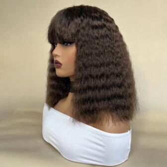 4# Syntetisk Fibre Peruk Kort Naturell Vågigt Bob Peruker Med Lugg Mitten Del Syntetisk Hår Peruk 12 tum Naturell Mjukt Hår Full Och Tjock Låg temperatur Fibre Hår Lös djupt vågig Bob Peruker För kvinnor Daglig Party Bruk