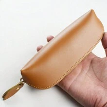 1 件真皮鉛筆袋牛皮復古簡約文具架手工筆袋收納袋拉鍊鉛筆袋辦公學習用品 - 咖啡棕 - 查看 1