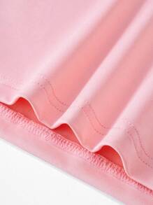 少女字母印花圓領短袖T恤 - 粉色 - 查看 7