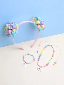 3入組女孩繡球頭帶,糖果色彩雲朵項鍊,手鍊髮飾珠寶套裝 - 彩色 - 查看 1