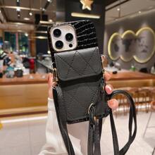 Apple Iphone 15 Promax 手機殼、15 Plus 保護殼、14 Promax 斜背包、13 Promax 卡皮夾、12 女士時尚手提包、11 Promax 簡約手提包、防震防丟失手機殼帶手腕/頸帶、pu 皮革圖案、高端、多功能 - 黑色 - 查看 2