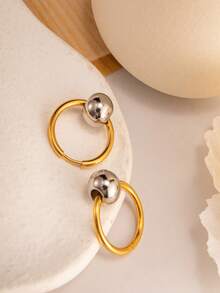 1對18k不銹鋼2.0*16mm幾何形狀金色極簡耳環,女性和女孩的時尚珠寶禮物 - 彩色 - 查看 4