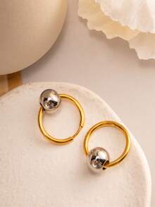 1對18k不銹鋼2.0*16mm幾何形狀金色極簡耳環,女性和女孩的時尚珠寶禮物 - 彩色 - 查看 5